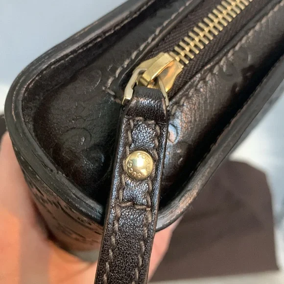 ❌SOLD❌Authentic Gucci all brown leather large clutch / wristlet w dustbag - Picture 11 of 17